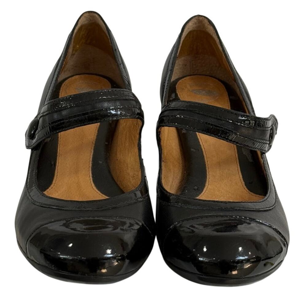 Nurture Brigita Women's 8 M Black Leather Mary Jane Pumps Patent Toe Block Heels